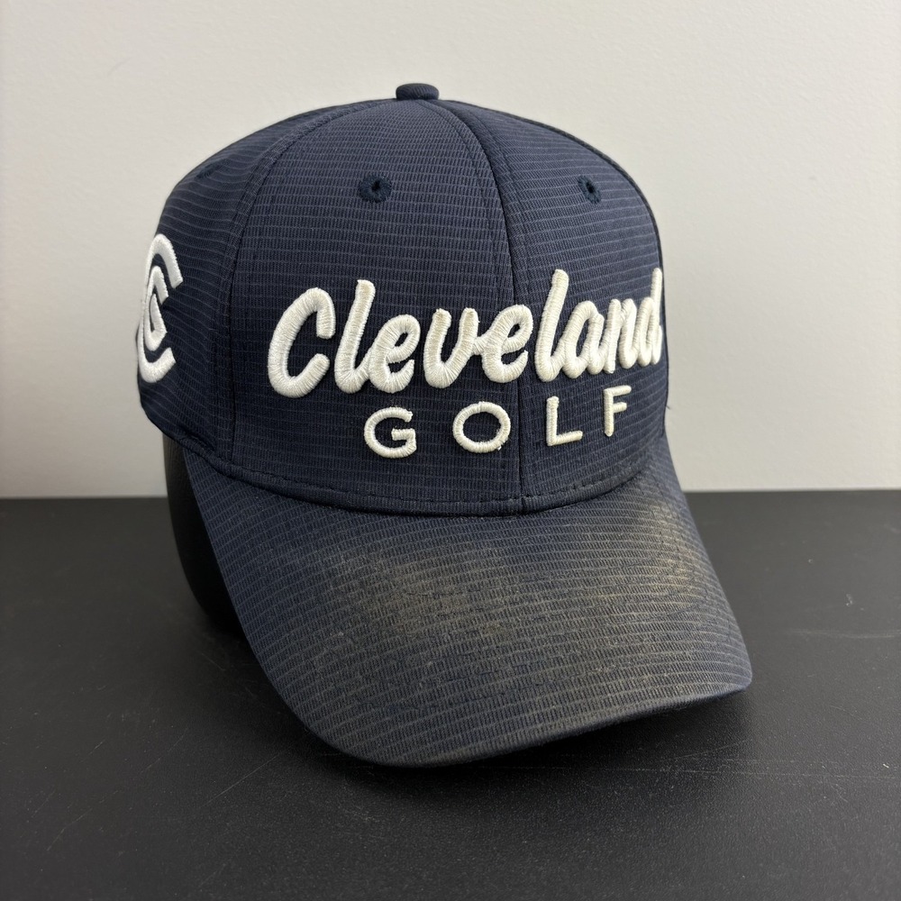Cleveland Script Golf Hat Navy Blue 3D CG Performance Tour Strap Back Cap